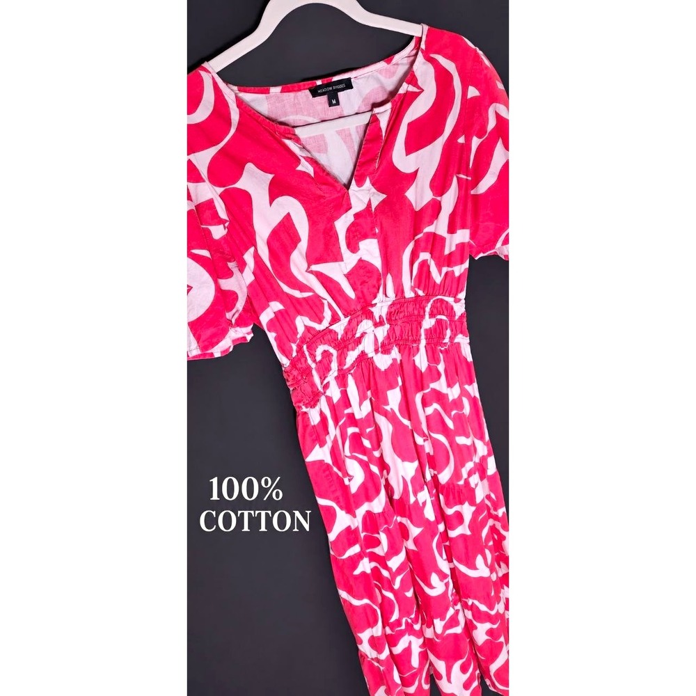 Meadow Rhodes Women's 100% Cotton Abstract Print Dress Red Pink Size M